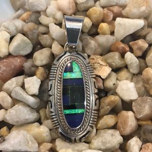 Native American Opal Lapis Onyx Sterling Pendant